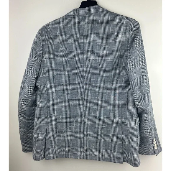 Zara Man Blazer Jacket Plaid Houndstooth Navy Blue & White US Men's Size 42 - Picture 10 of 13
